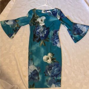 Calvin Klein Teal Floral Long Sleeve Dress